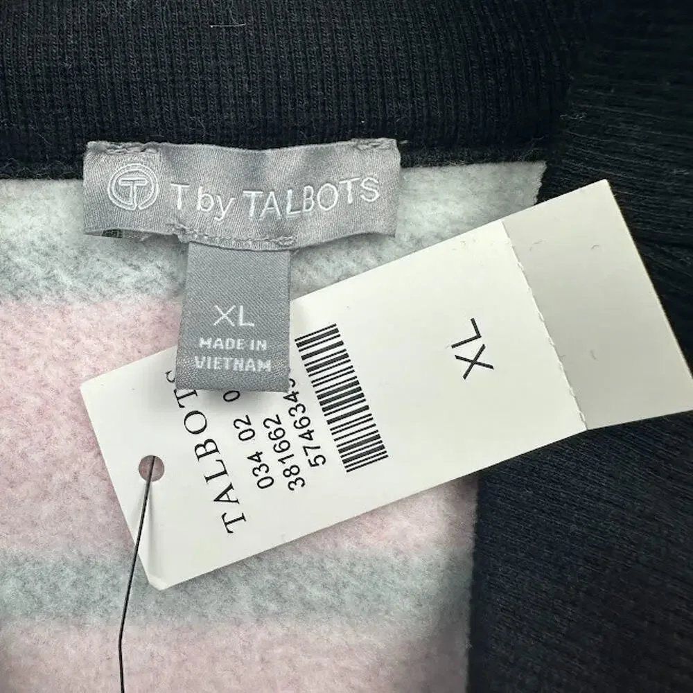 T By Talbots Top Women Extra Large Black Pink Striped Mock Neck Comfy Sweatshirt - Picture 9 of 13